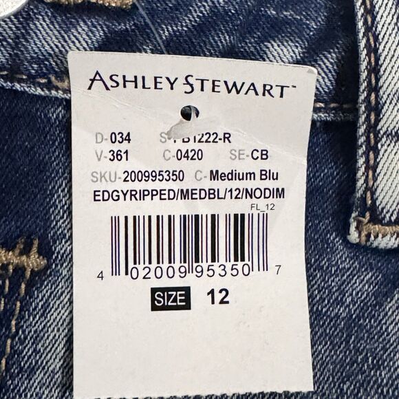 Ashley Stewart NWT Jeans Size 12 Ripped Edgy Skinny Medium Blue Wash Distressed - Picture 6 of 11